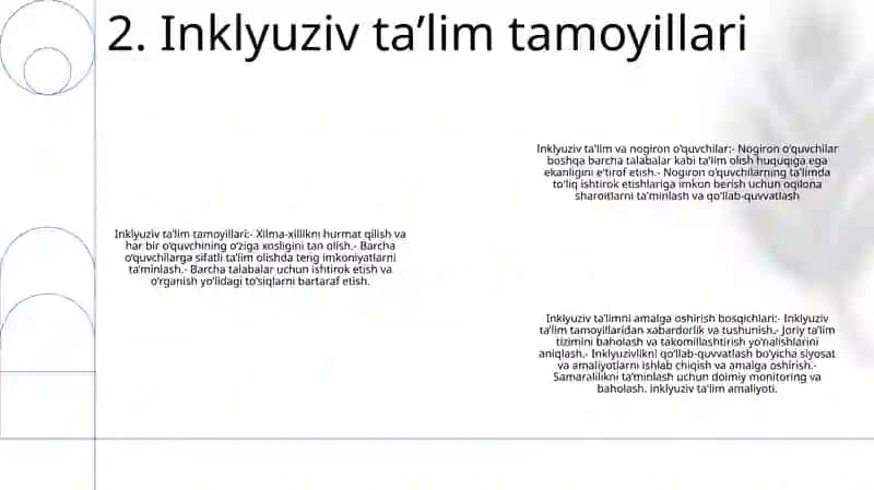 Inklyuziv TaʼLimning Tamoyillari Va Unga BoʻLgan Ehtiyojlar Va Uning Sabablari, Bosqichlari 3