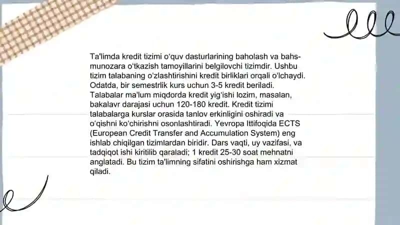 Ta'limda kredit tizimi va uning o'ziga xos xususiyatlari 3
