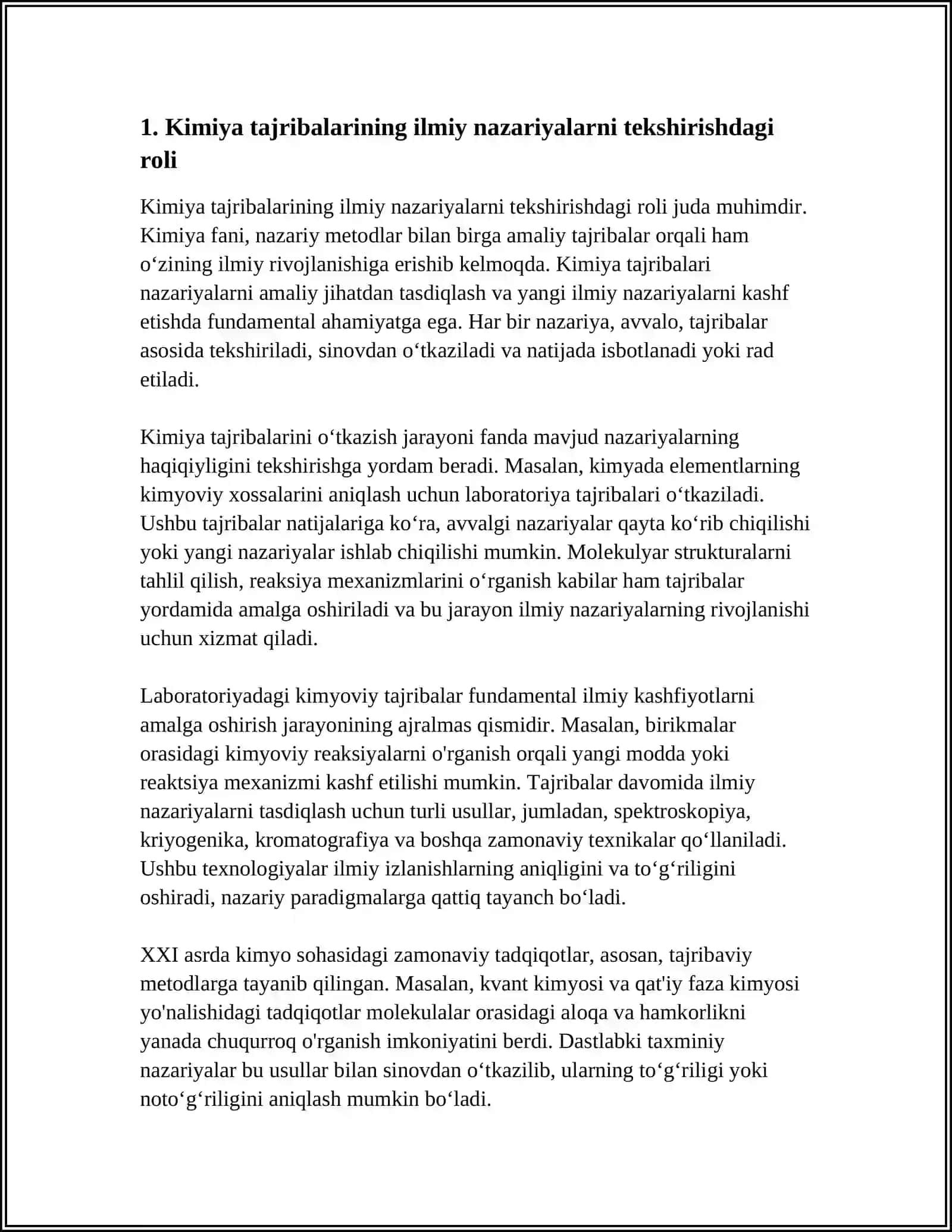 KIMIYOVIY TAJRIBALAR VA NAZARIYALARI AHAMIYATI ZAMONAVIY TAQETOTLARNING AHAMIYATI REJASINIYAM QILING 3