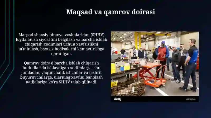 Ishlab chiqarish maydonlarida ishlayotgan ishchilar shaxsiy ximoya vositalarini tanlash 3