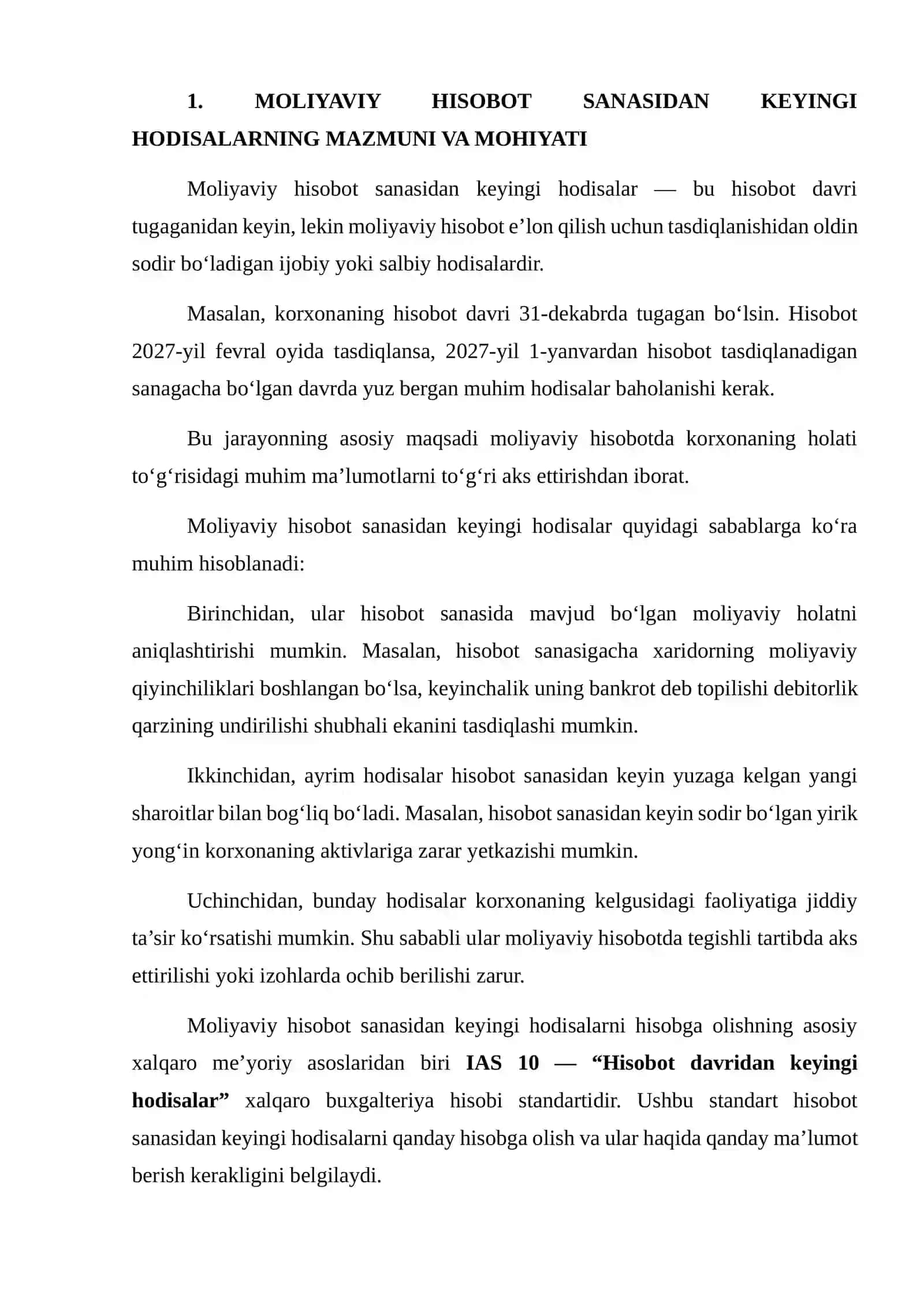 Moliyaviy hisobot sanasidan so‘ng ro‘y berishi mumkin bo‘lgan holatlarni baholash 3