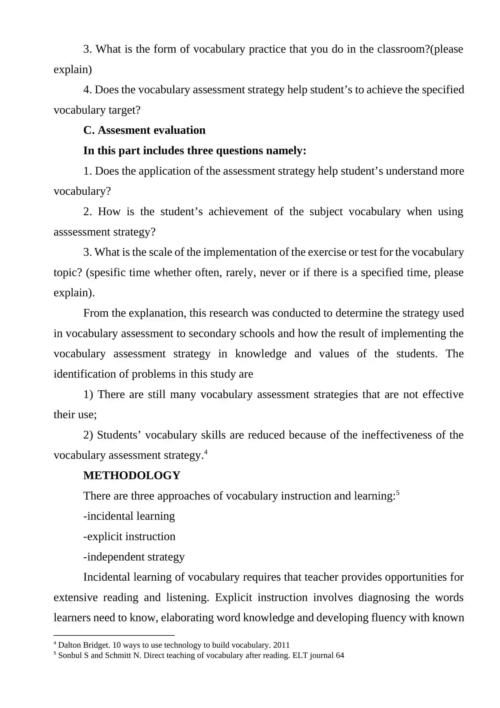 VOCABULARY ASSESSMENT METHODS 3