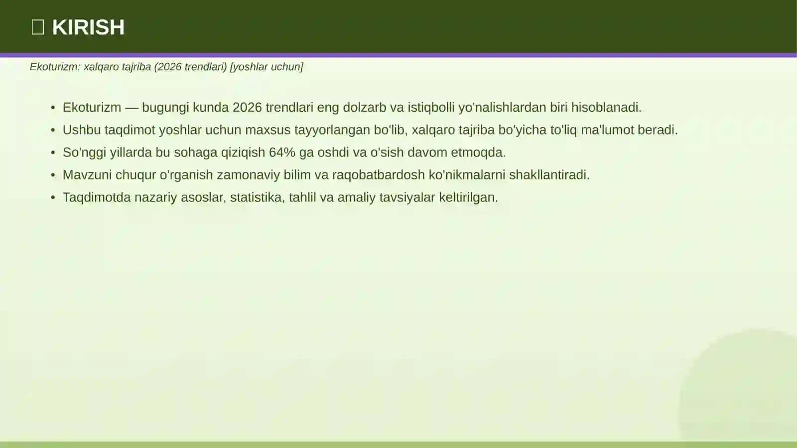 Ekoturizm: xalqaro tajriba (2026 trendlari) [yoshlar uchun] 3