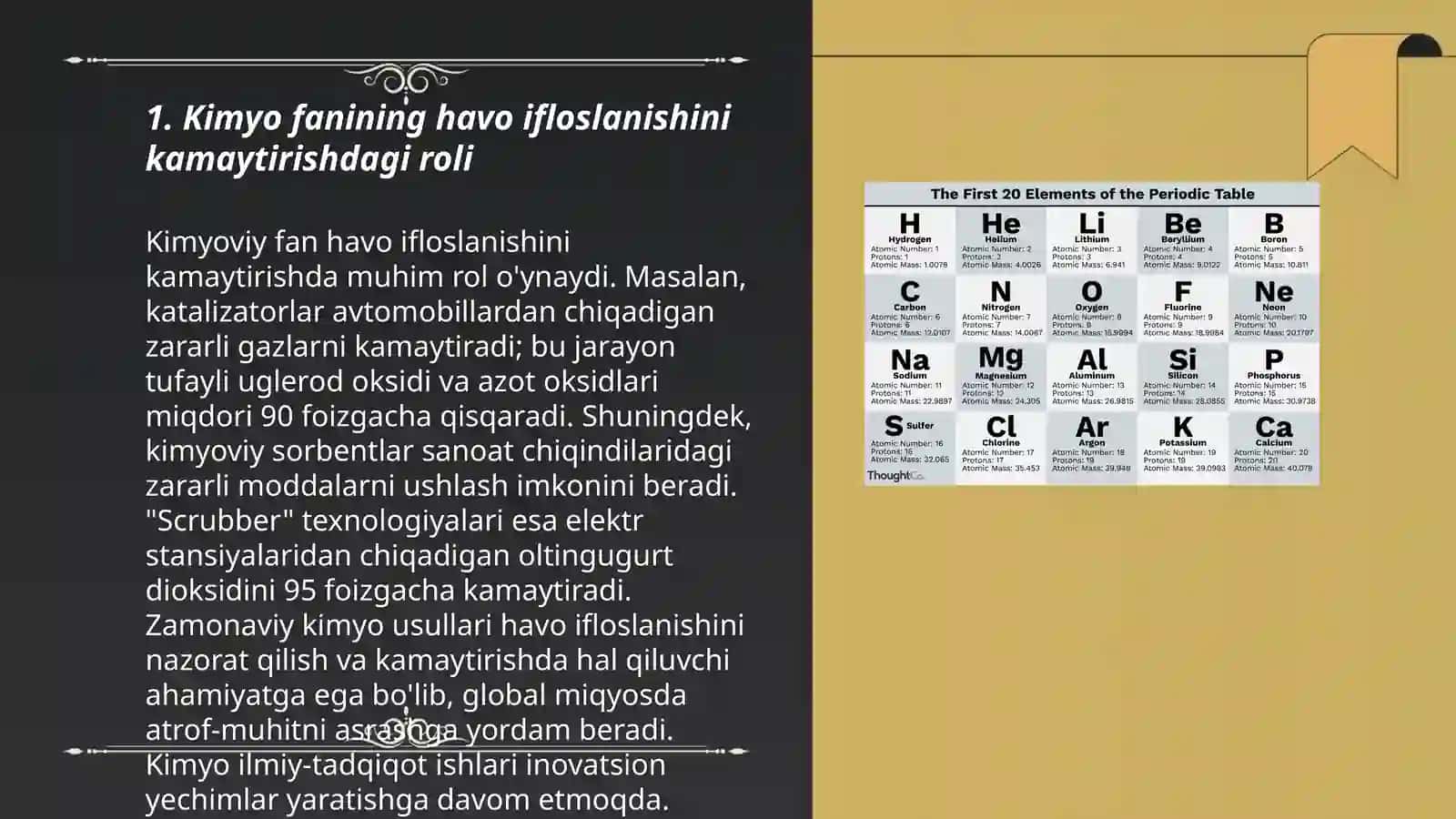 Kimyo fanining atrof muhitni himoya qilishdagi va ekalogiya muammolarni hal qilishdagi. Roli ShonazarovaMunira 3
