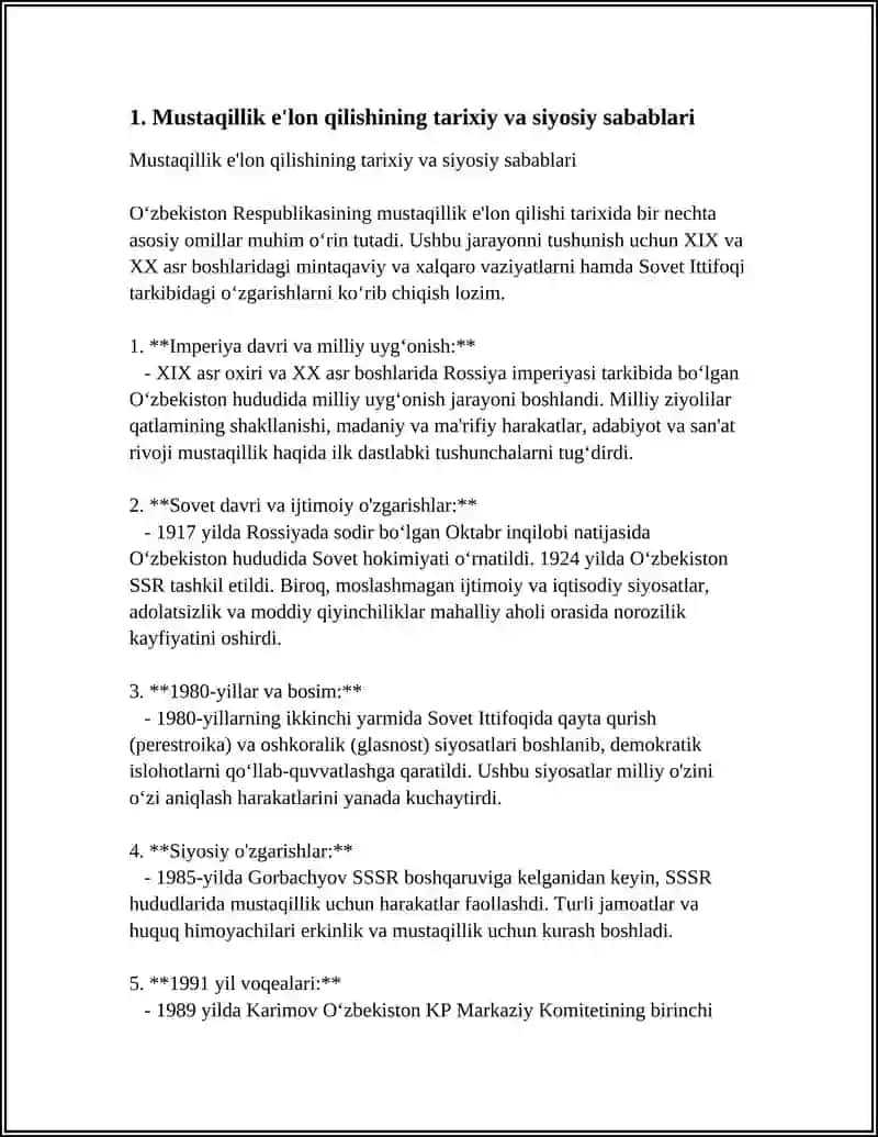 O'ZBEKISTON RESPUBLIKASI MUSTAQILLIGI ELON QILINISHI VA UMUMAN XALQ TOMONIDAN MAQULLANISHI 3