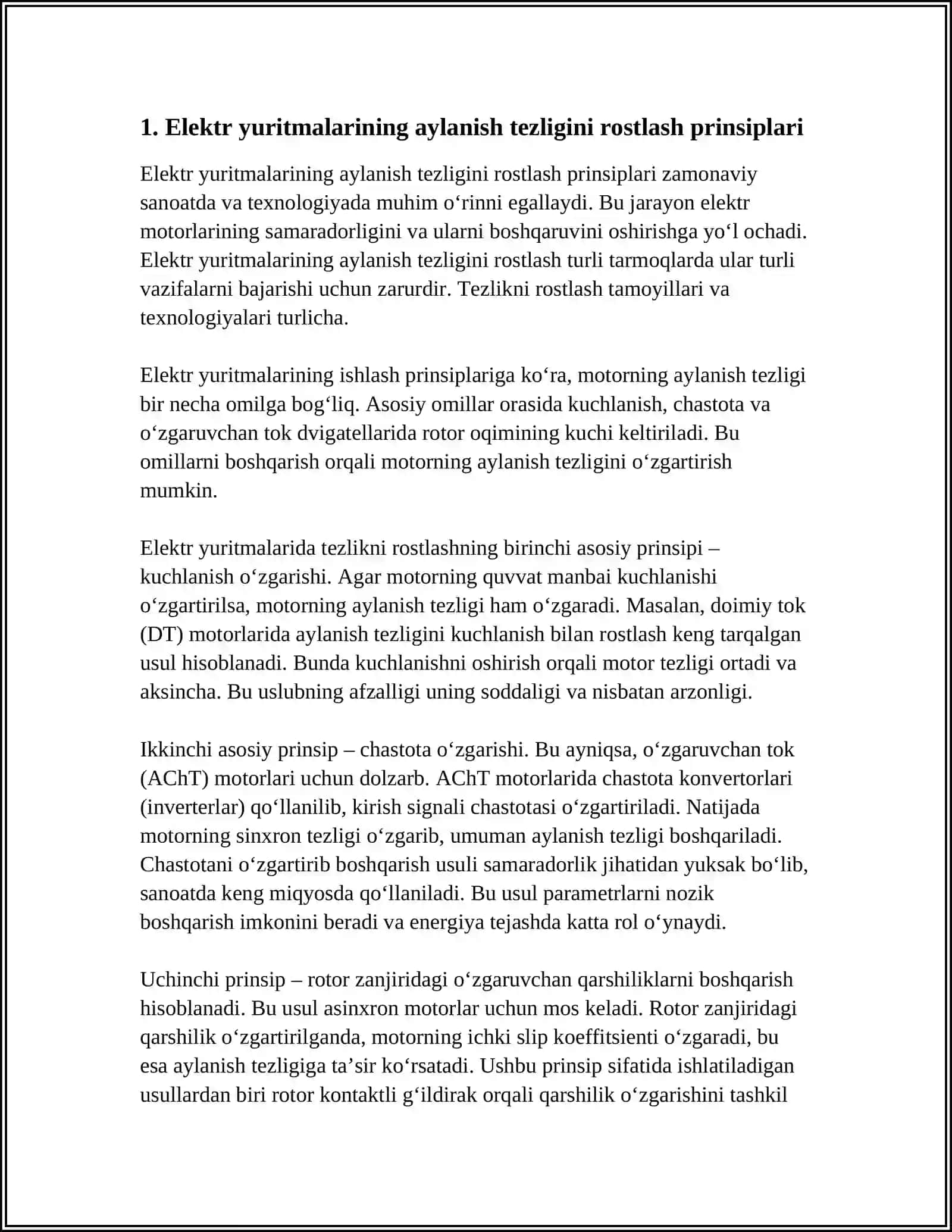 ELEKTR YURITMALARINING AYLANISH TEZLIGINI ROSTLASH. ELEKTR YURITMALARINI ISHGA TUSHIRISH 3
