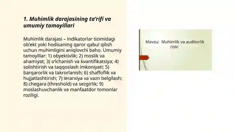 Muhimlik darajasini aniqlashda asosiy koʻrsatkichlar tizimi 3