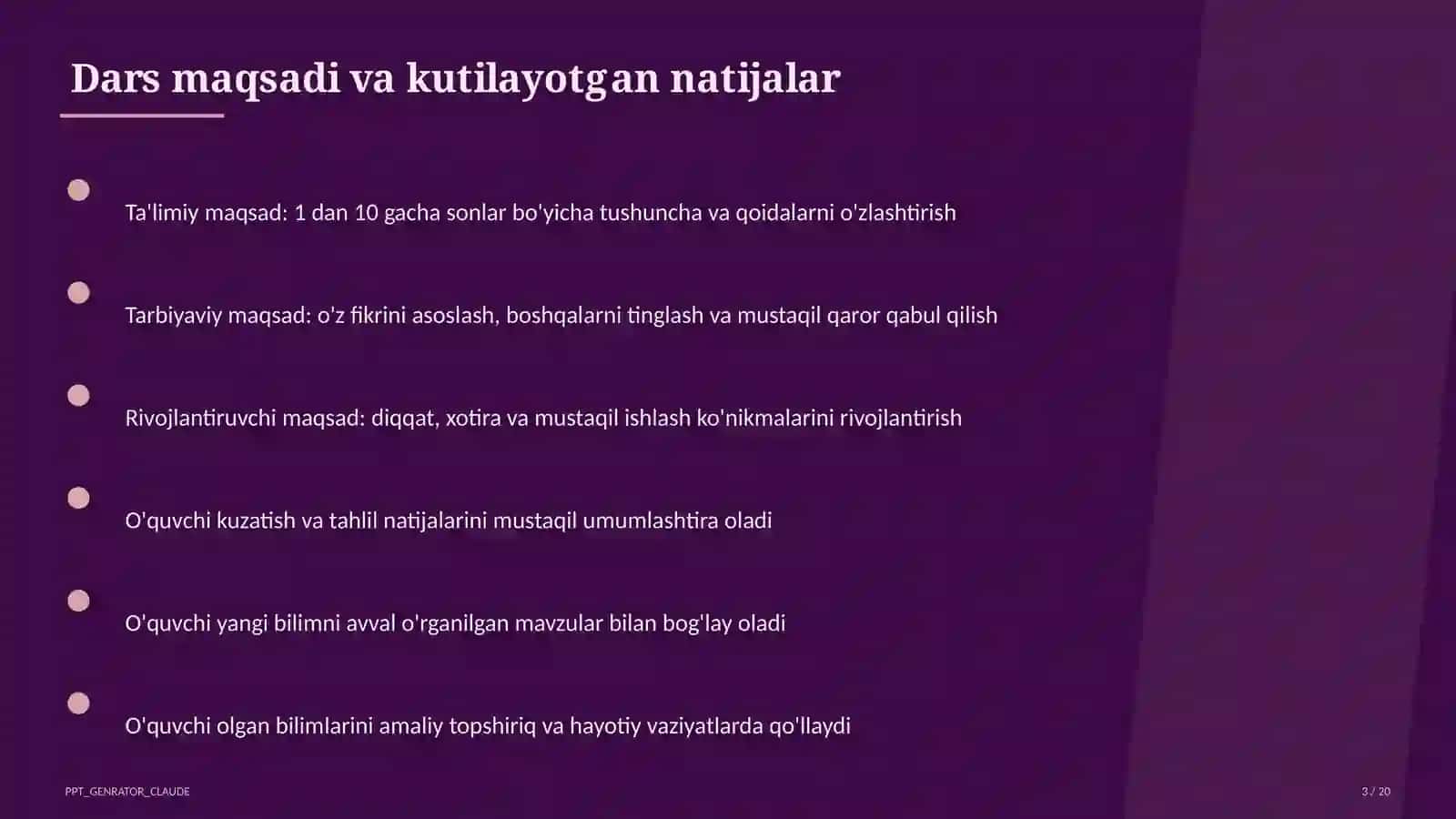 Boshlang'ich sinf: Matematika (1-4) — takrorlash darsi uchun 3