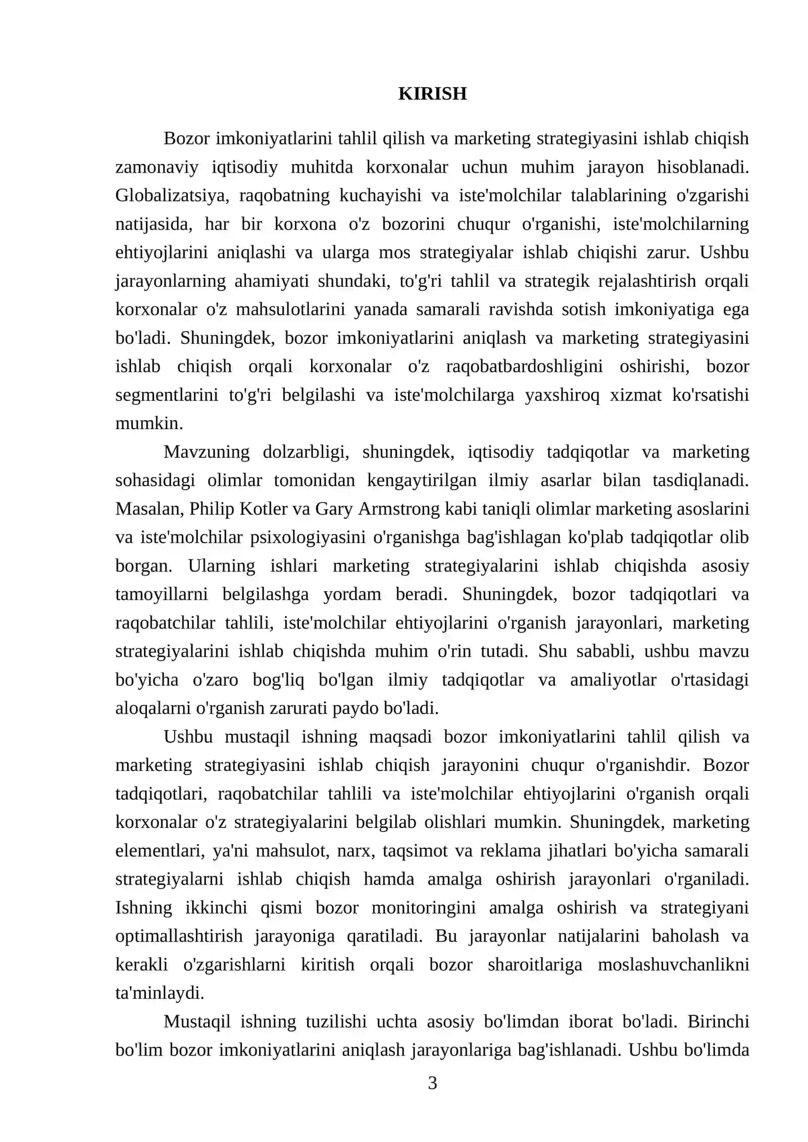 Bozor imkoniyatlarini tahlil gilish va marketing strategiyasi 3
