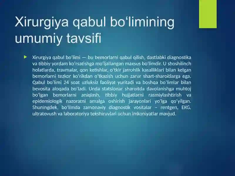 Xirurgiya qabul bo’limi tuzilmasi, vazifalari va uni ishini tashkilqilish 3