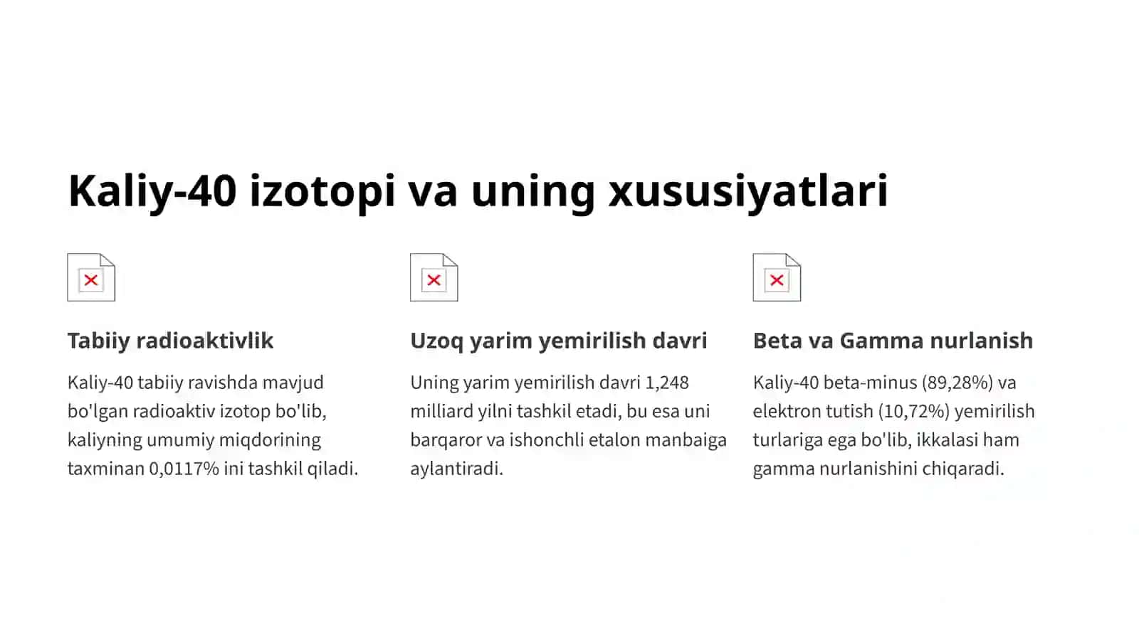 Kaliy xlorididan radioaktiv etalon tayyorlash: Aktivligini hisoblash 3