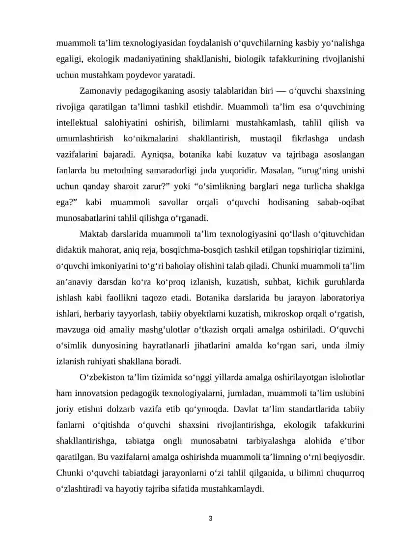 Botanika darslarida muammoli ta’lim texnologiyasidan foydalanish 3