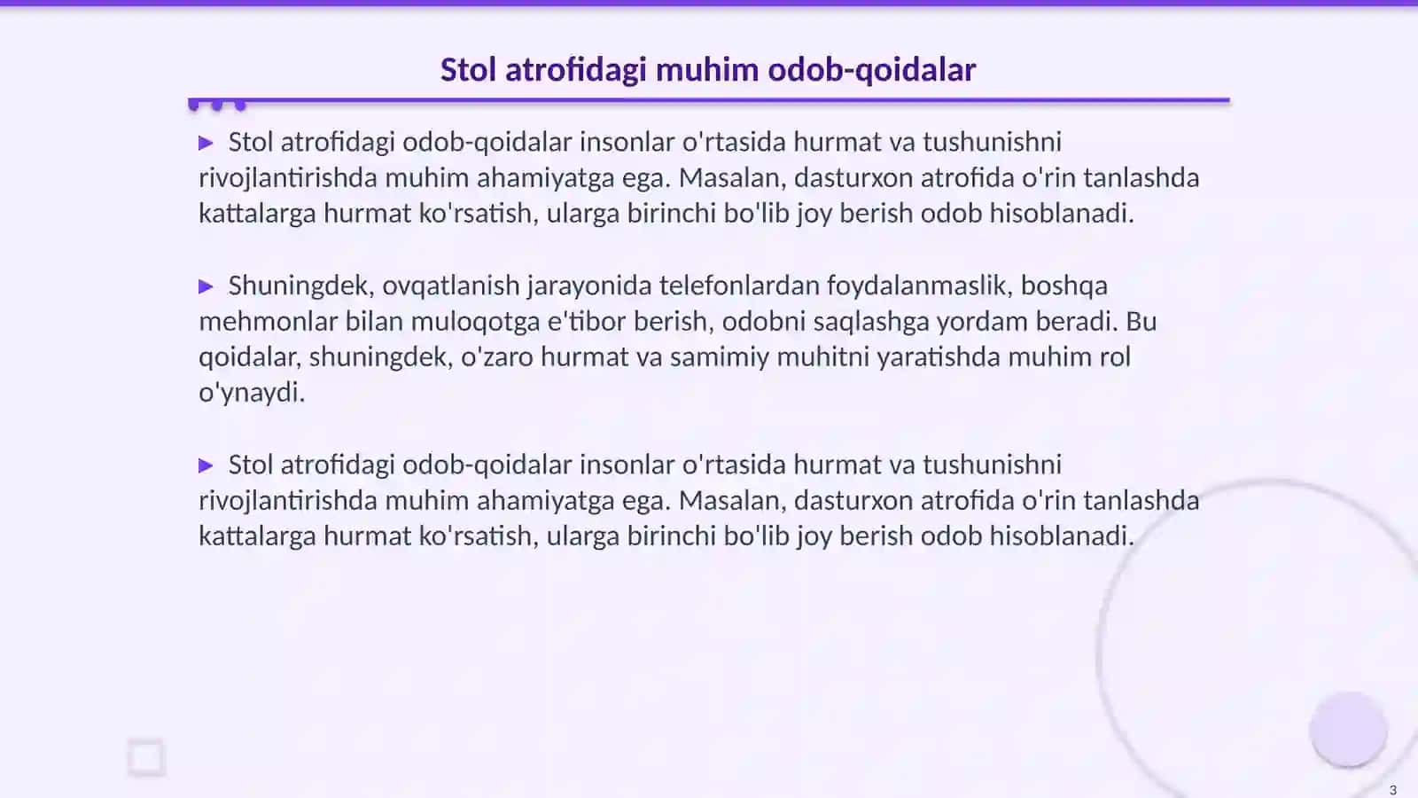 Stol atrofidagi odob-qoidalar 3