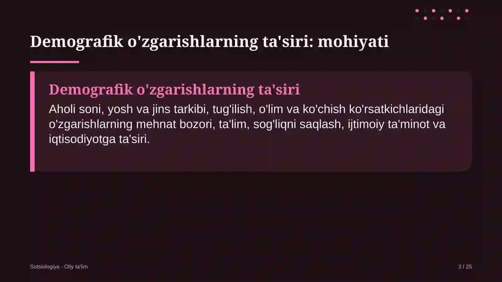 Demografik o'zgarishlarning ta'siri: mohiyati 3