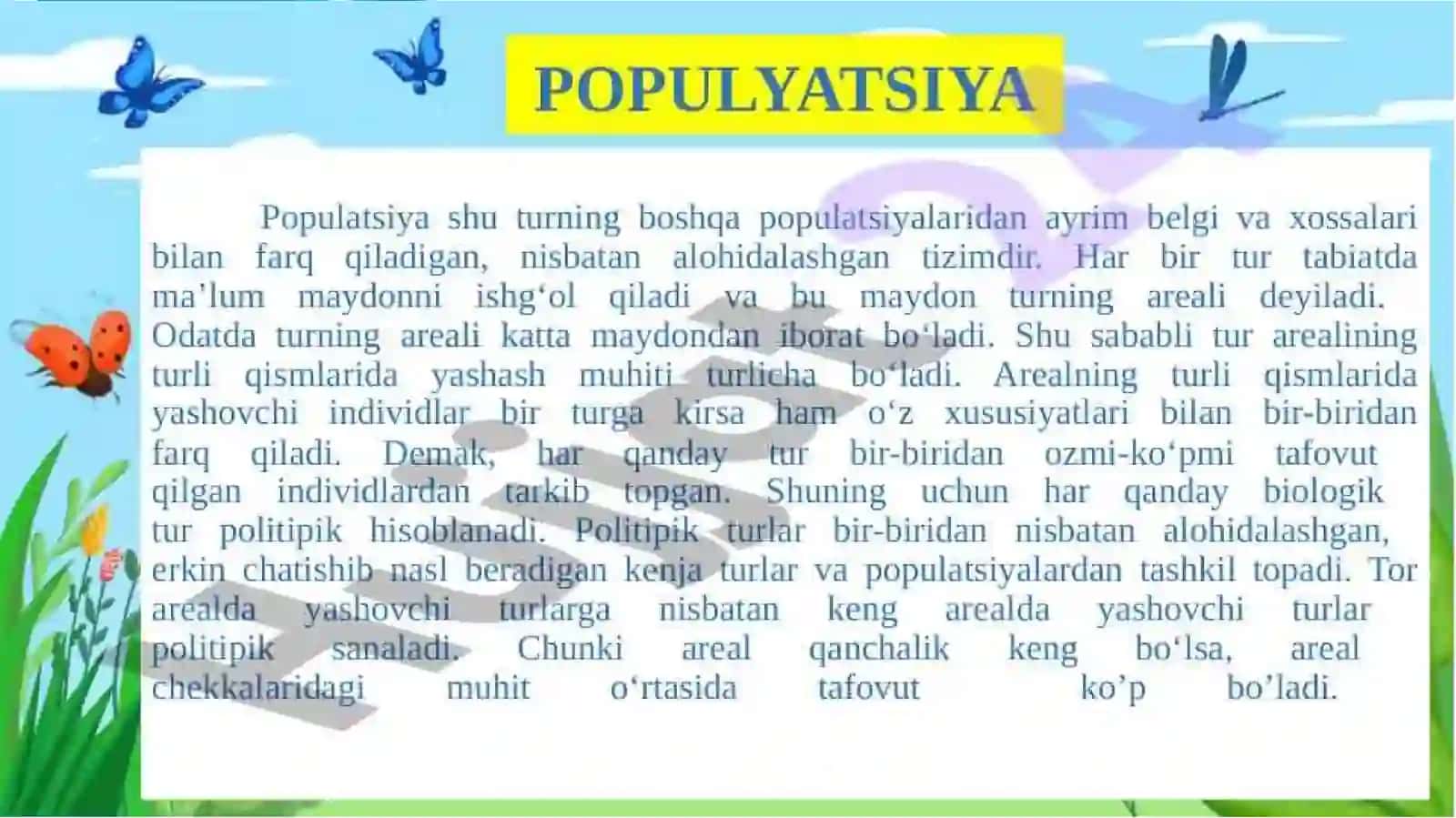 Populyatsiyalar ekologiyasi va biotsenozlar. []a Risolat 3