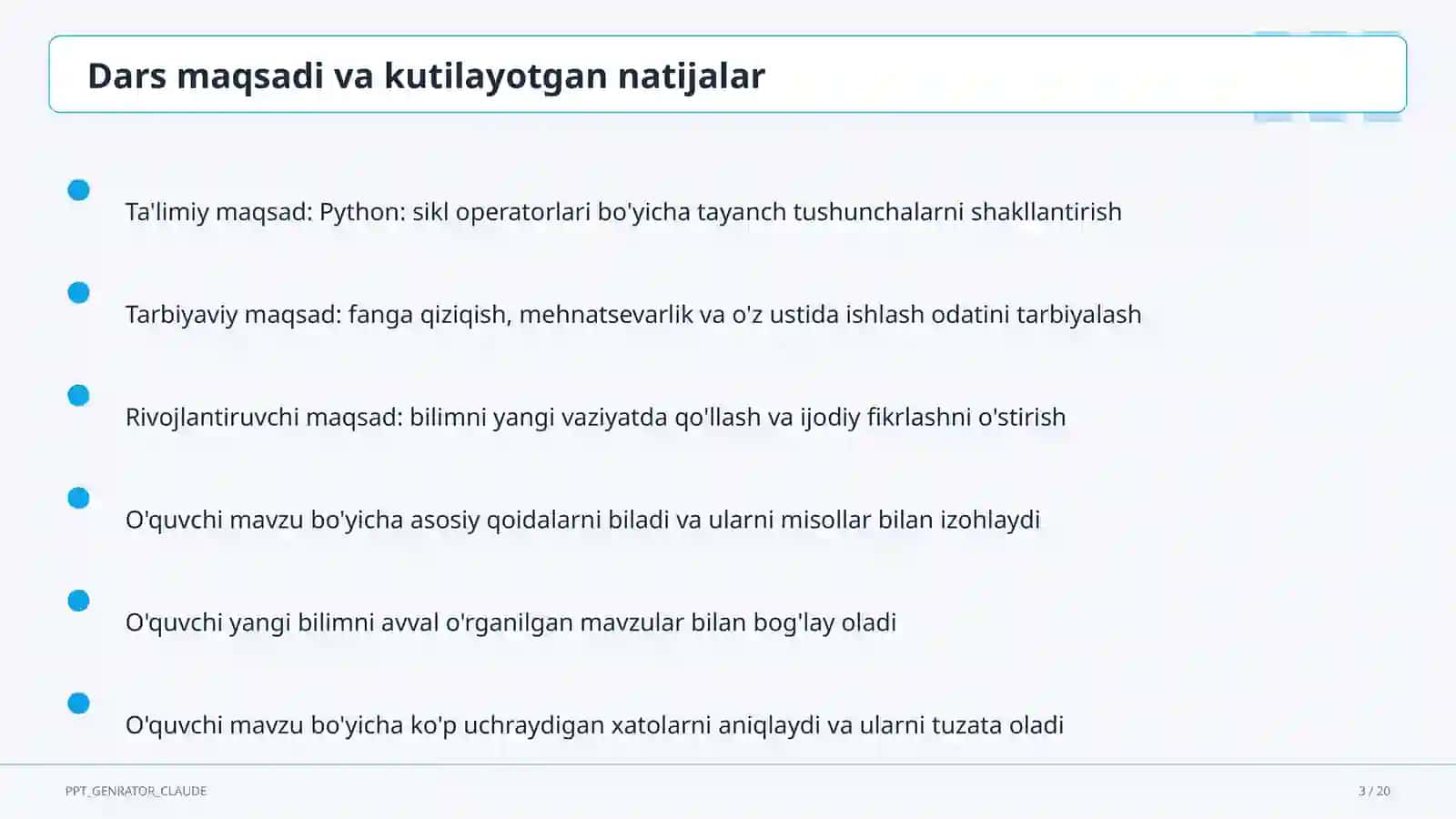 Python: sikl operatorlari (8-sinf) 3