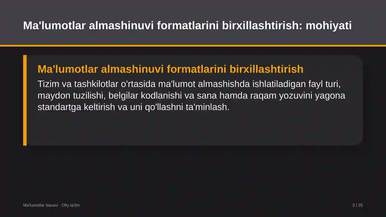 avtomobil transportida ma'lumotlar almashinuvi formatlarini birxillashtirish 4660 3