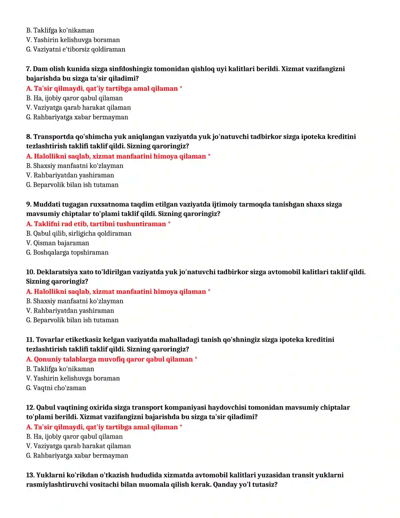 BOJXONA AKADEMIYASI - KASBIY TANLOV TEST SAVOLLARI (№ 49) 3