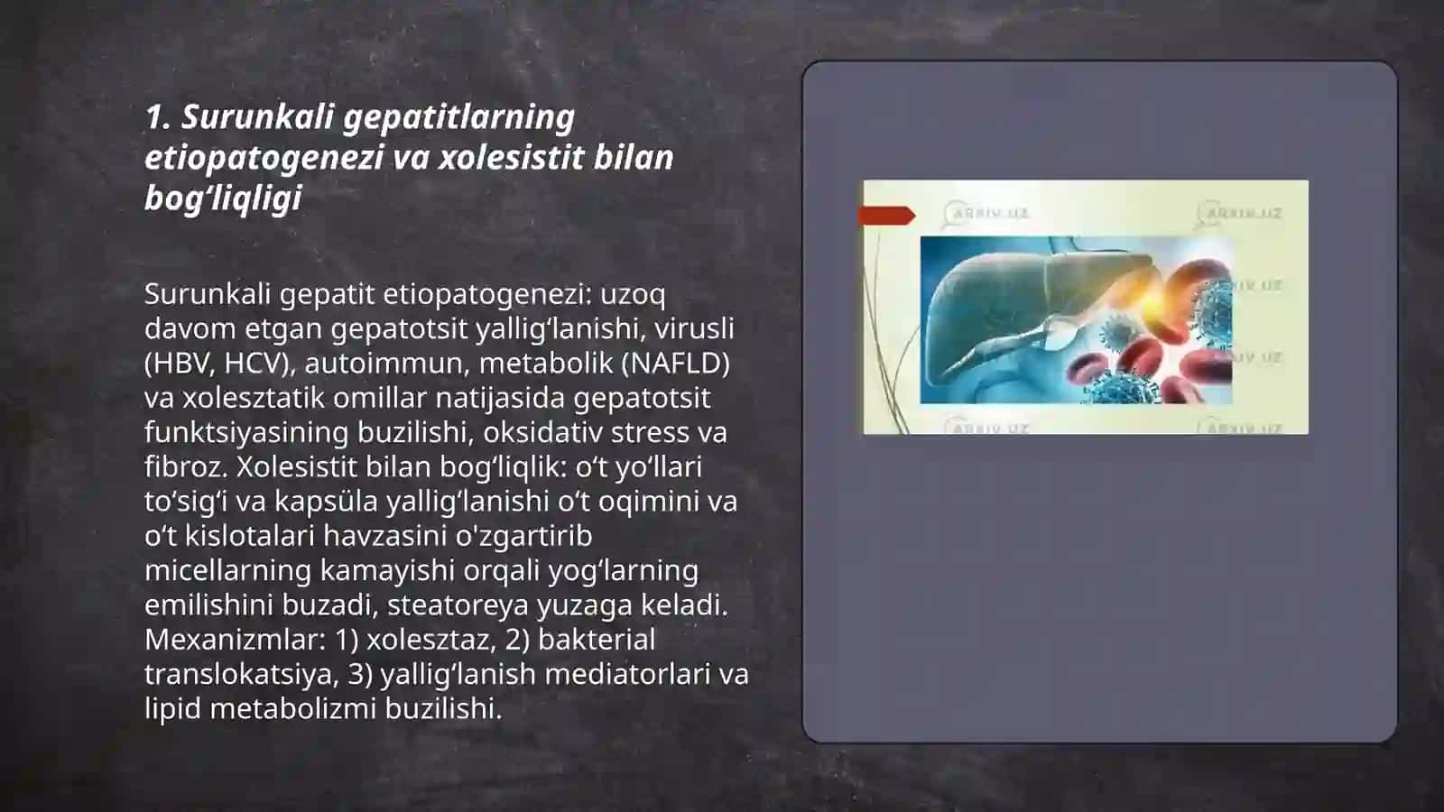 Surunkali gepatitlar. Xolesistitlarda yogʻlar hazillanishini buzulishi 3