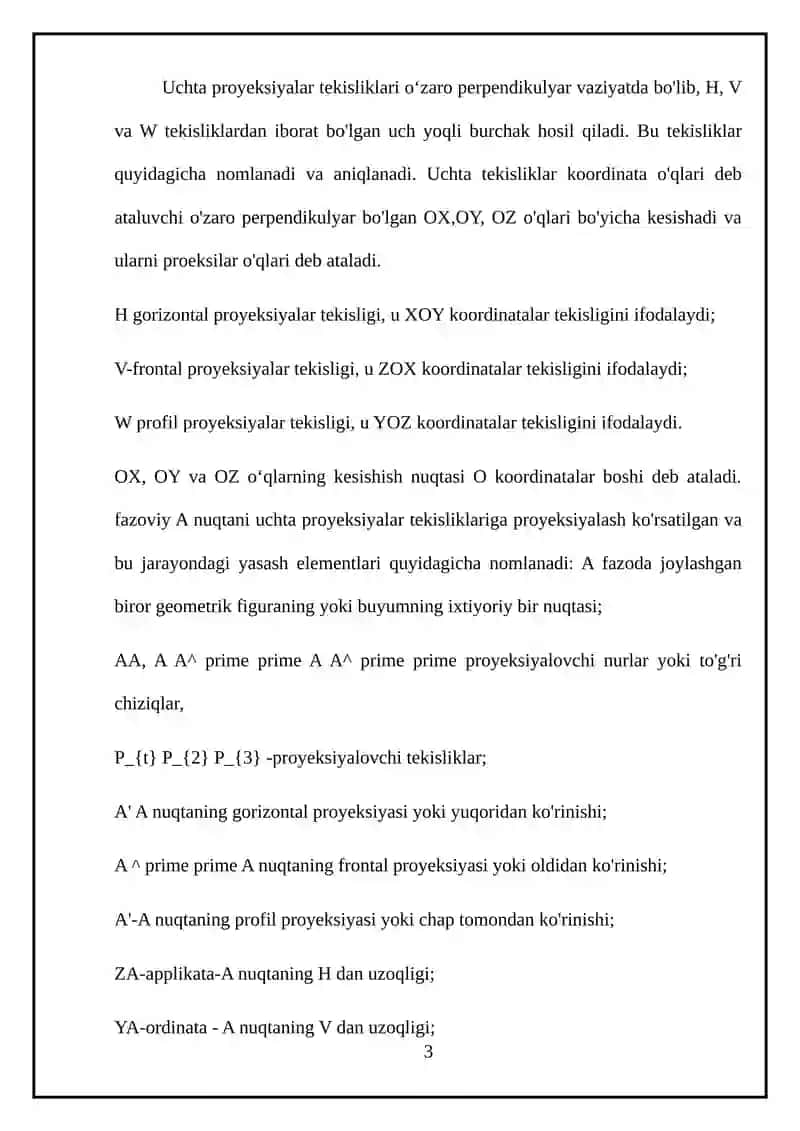 Nuqtaning tekis chizmasini tuzish,chorakdagi nuqtalarning proyeksilarni OX o`qiga nisbatan joylashuvi 3