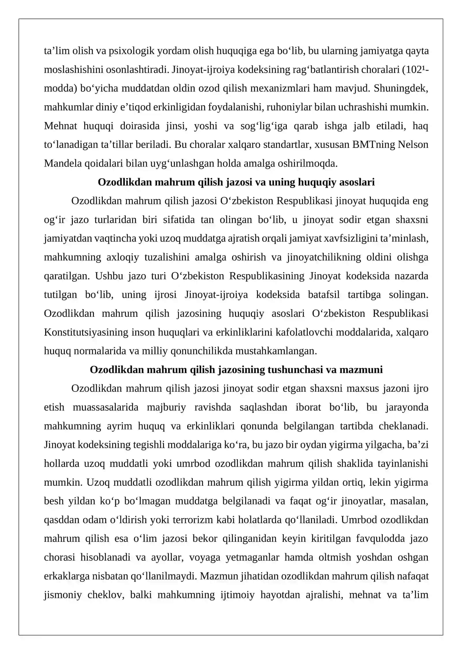 Ozodlikdan mahrum qilish tariqasidagi jazoni o’tayotgan shaxslarning huquqi 3