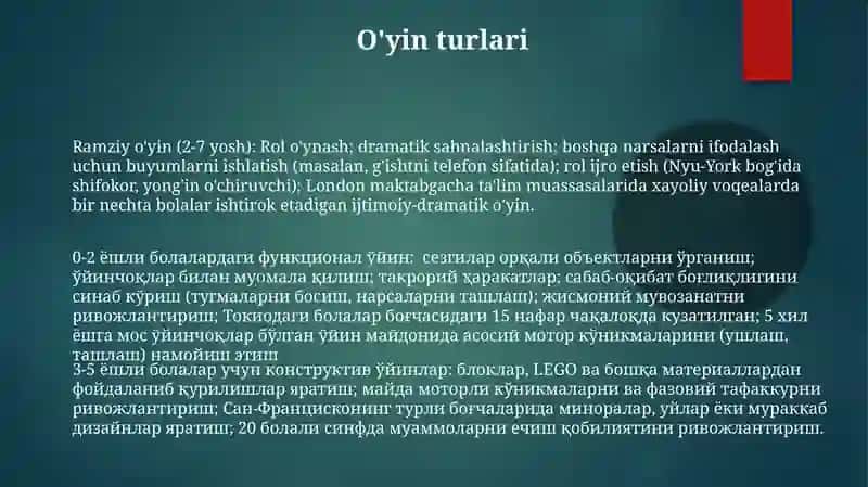 Oʻyinmaktabgachayoshdagibolaningyetakchifaoliyatisifatida 3