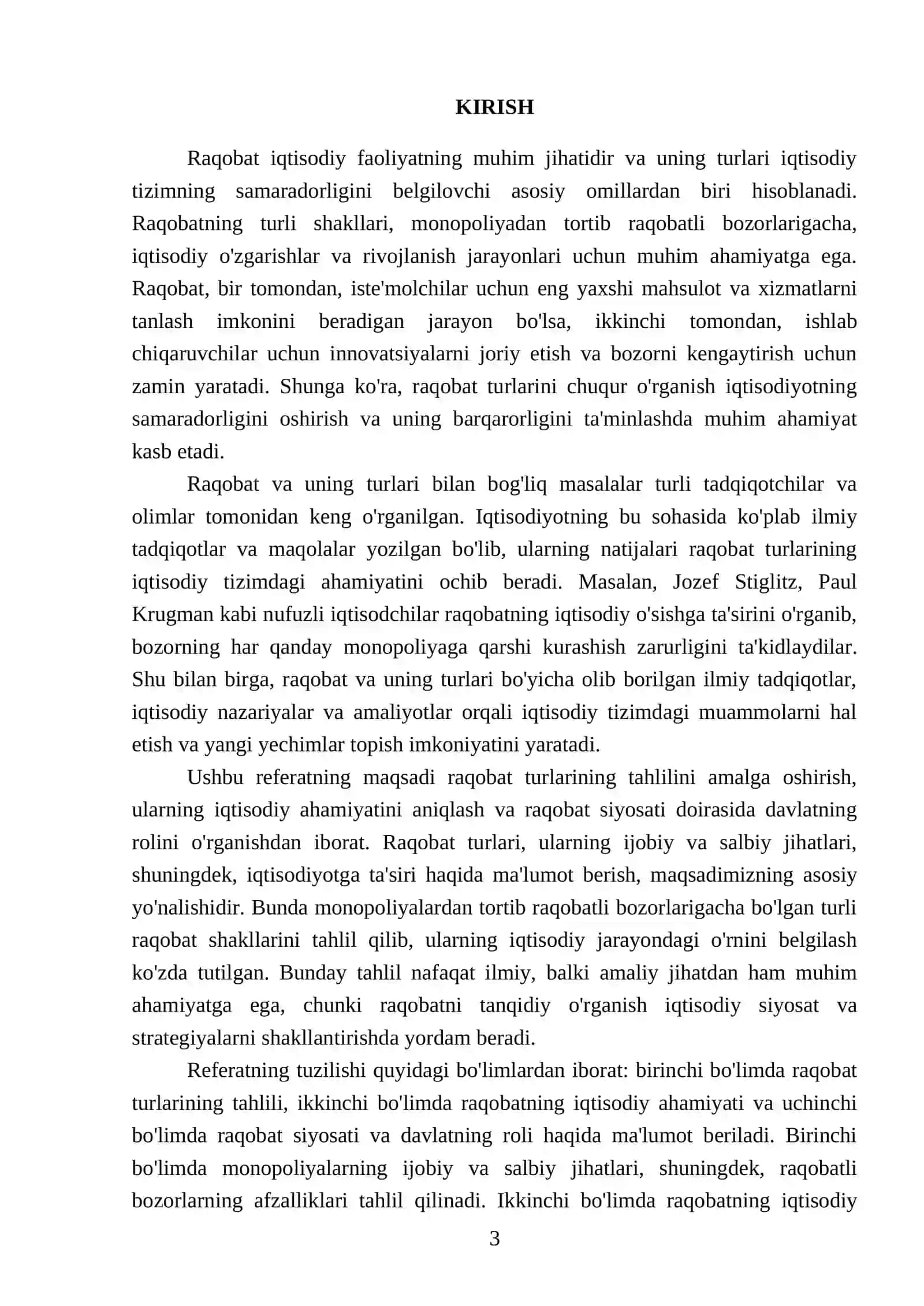 Raqobat turlari va ahamiyati nimada 3