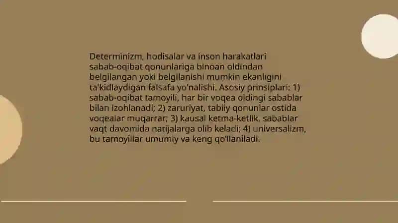 Determinizm muammosi. Sabab va oqibat. Zaruriyat va tasodif 3