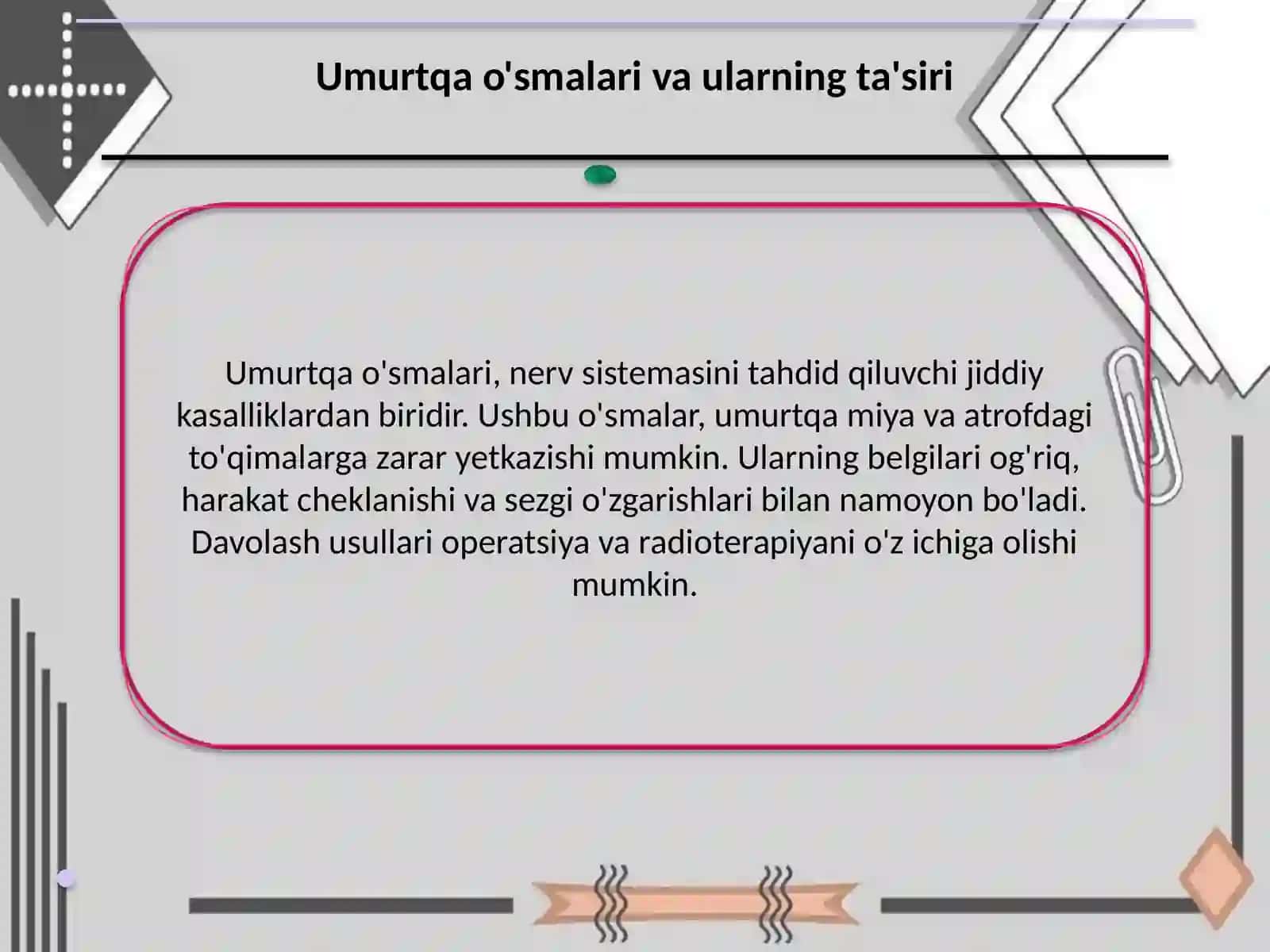 Markaziy nerv sistemasi va umurtqa o'smalari. Bosh miyya qon tomir kassalliklari 3