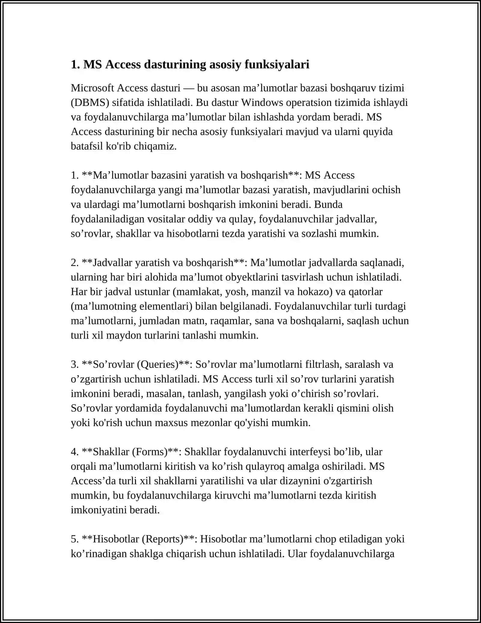 MS ACCESS DASTURIDA MA'LUMOTLAR OMBORI BILAN ISHLASH 3