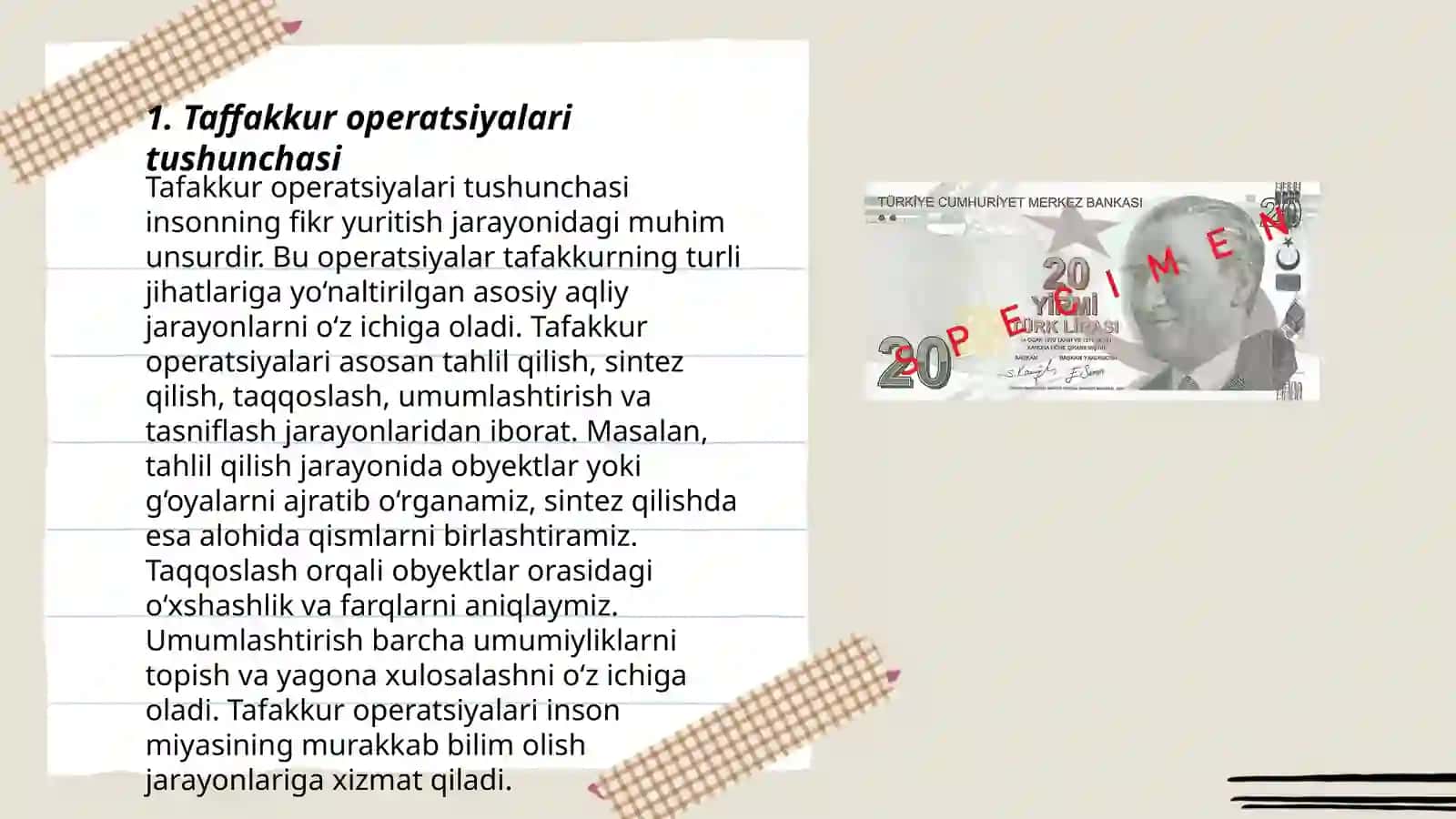 Taffakkur opperatsiyalari va ularning tasniflari. Taffakkur jarayonining talaba intellektual taraqqiyotidagi oʻrni 3