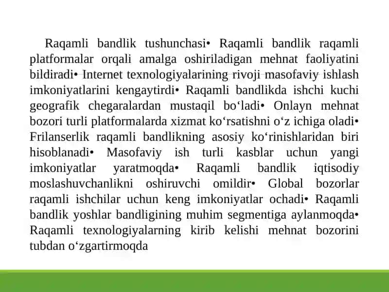 "Raqamli bandlik statistikasi: frilanserlik va onlayn mehnat bozori tahlili" 3