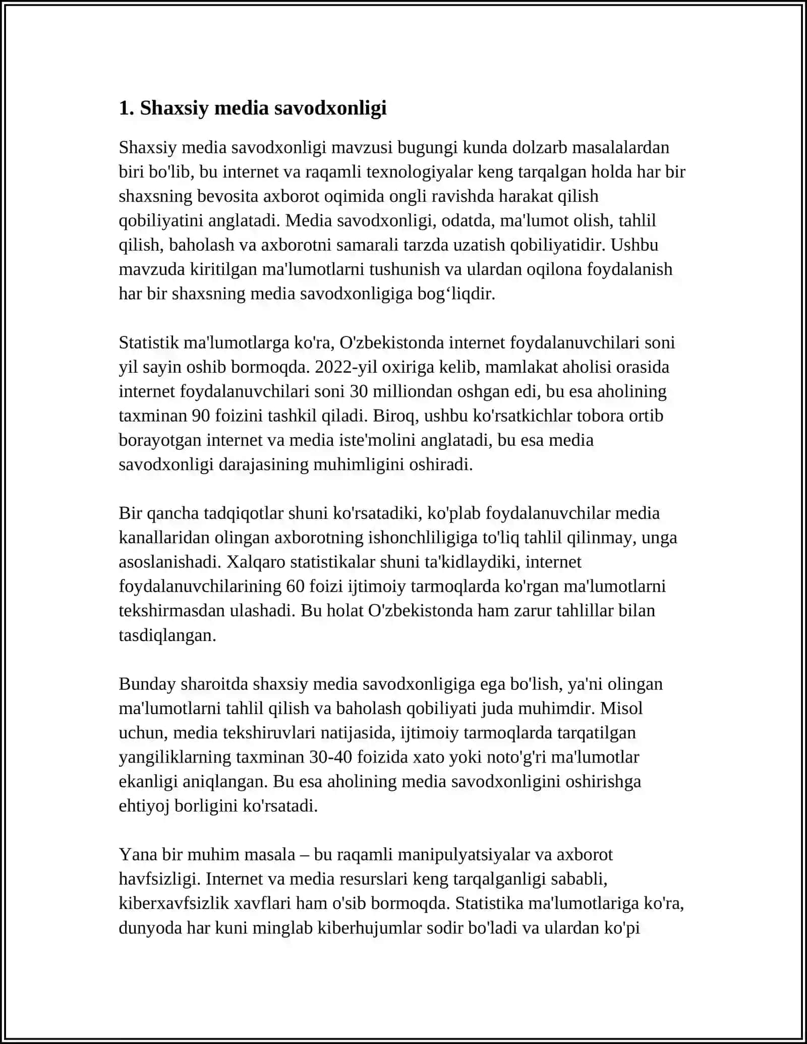 SHAXSIY MEDIA KOMPETENTSIYASI: KO’RSATKICHLAR TERMINOLOGIYASI 3