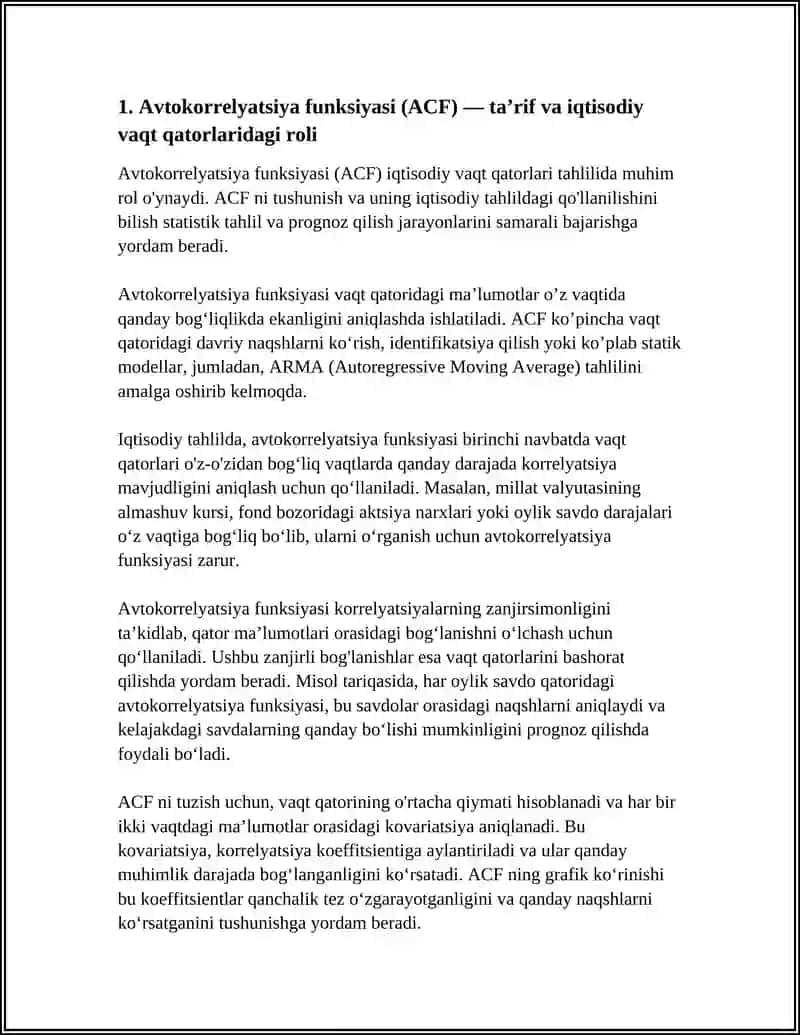 AVTOKORRELYATSIYA FUNKSIYASI (ACF) VA UNING IQTISODIY TAHLILDAGI QOLLANILISHI 3