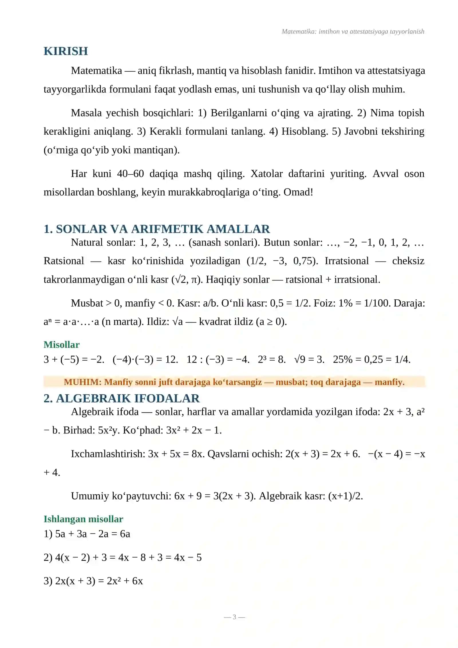 MATEMATIKA: Imtihon va Attestatsiyaga Tayyorlanish 3