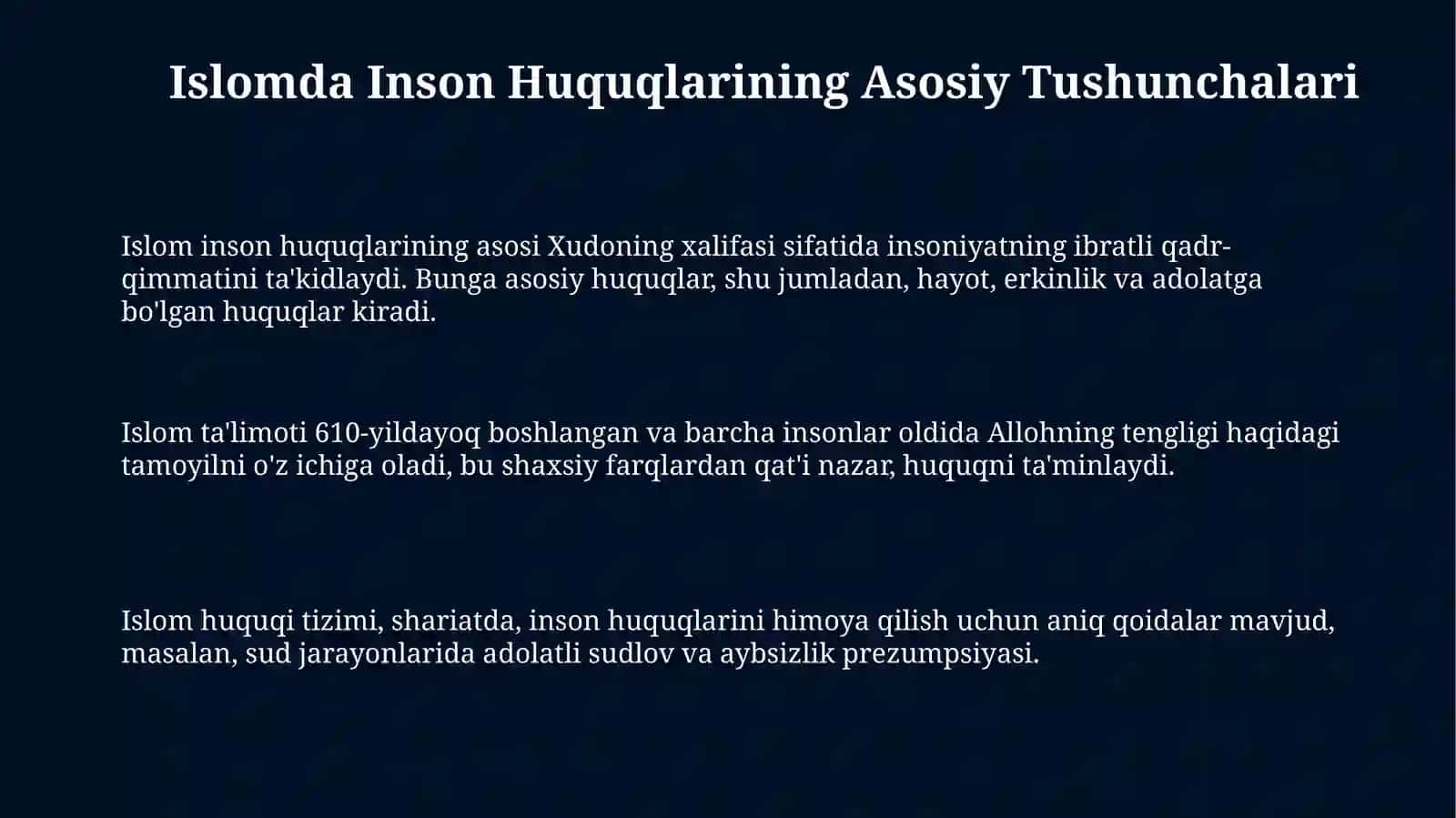 Islomda Inson Huquqlari, Adolat va Tenglik Asoslari 3