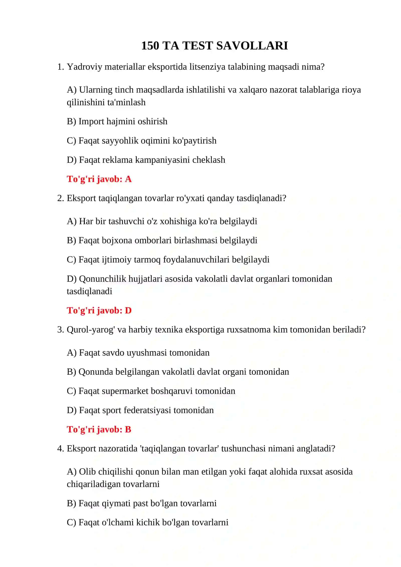 IMPORT BOJXONA IMTIHON SAVOLLARI 3