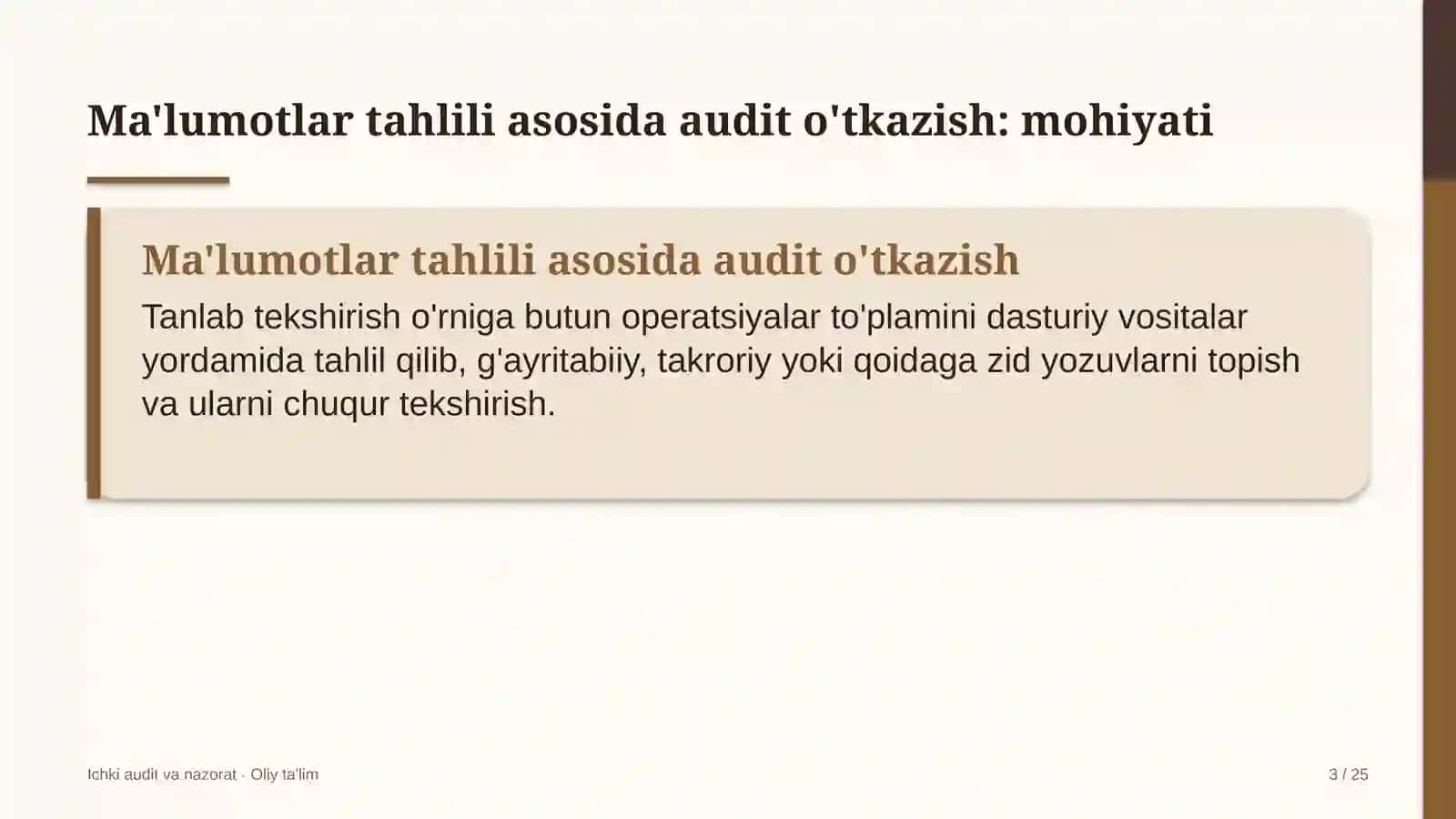elektron hujjat aylanishi tizimlarida ma'lumotlar tahlili asosida auditni o'tkazish 9890 3