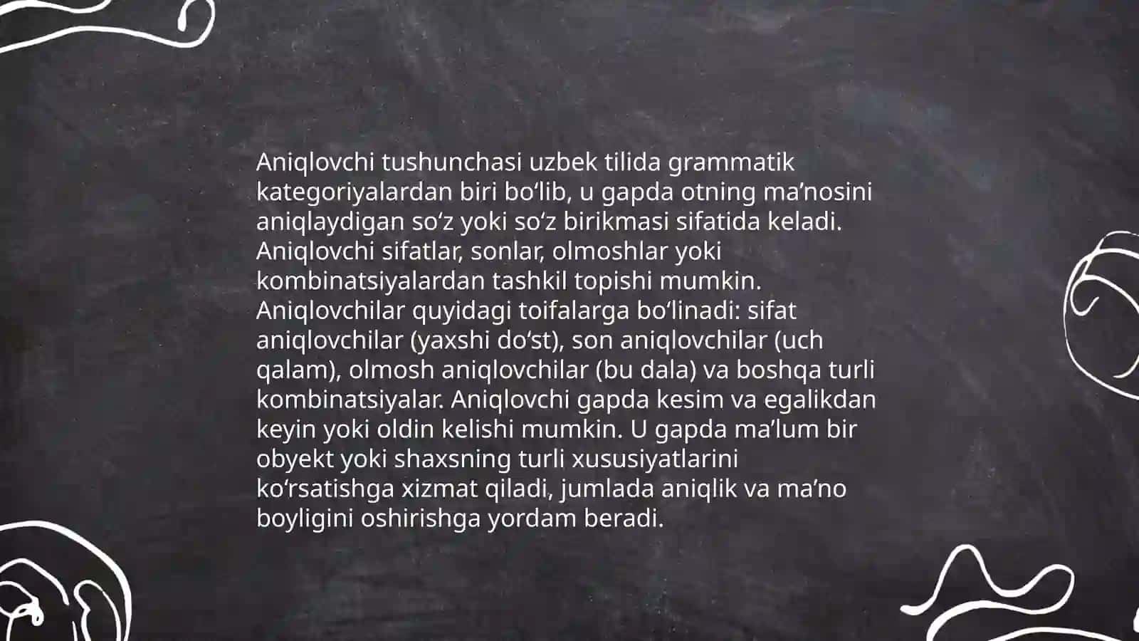 Aniqlovchi. Mavzuga oid asosiy va qôshimcha adabiyotlar asosida maqshlar bajarish 3