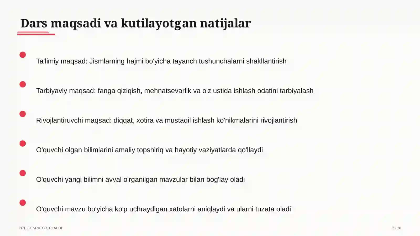 Jismlarning hajmi (11-sinf) 3