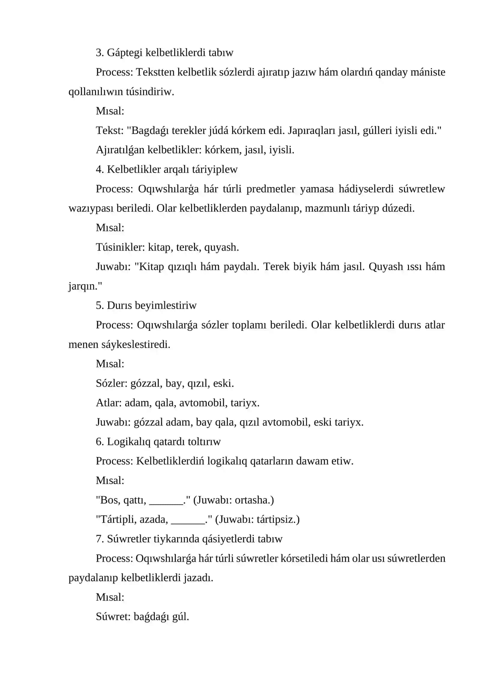 Kelbetlik sóz shaqabın úyreniwdegi leksika-semantikalıq shınıǵıwlar 3