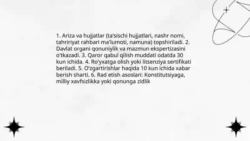 OAVlarni litsenziyalash va roʻyxatdan oʻtkazish tartibi 3