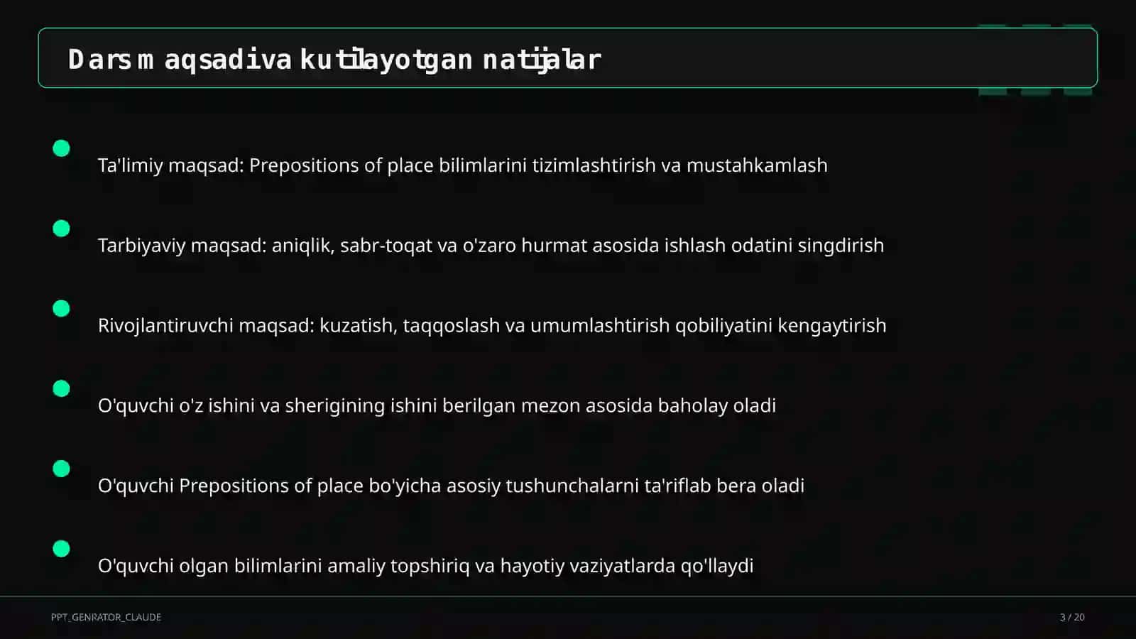Prepositions of place (4-sinf) 3
