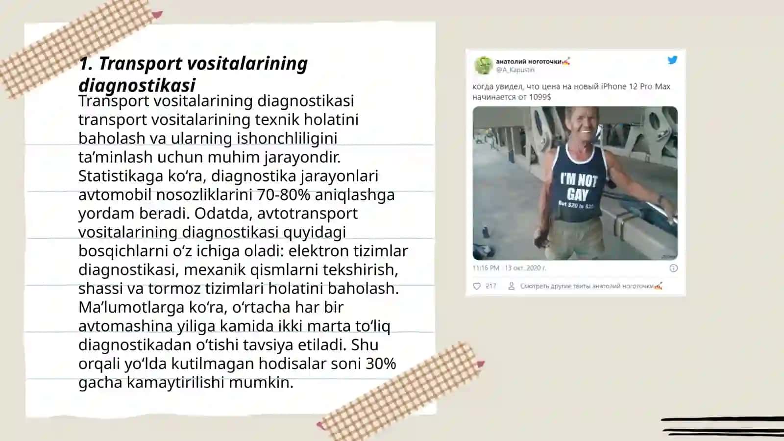 Transport vositasi uning agregat uzel tizim va qismlari boyicha diagnostik parametrlarni aniqlash 3