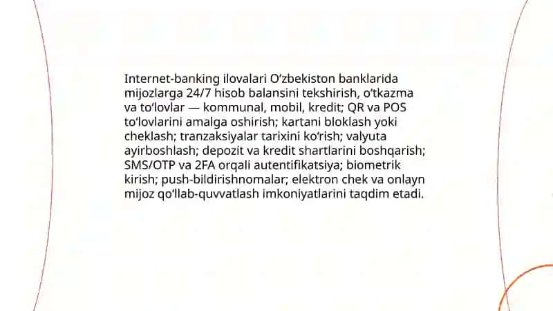 Oʻzbekiston bank tizimida ishlatiladigan elektiron ilovalar 3