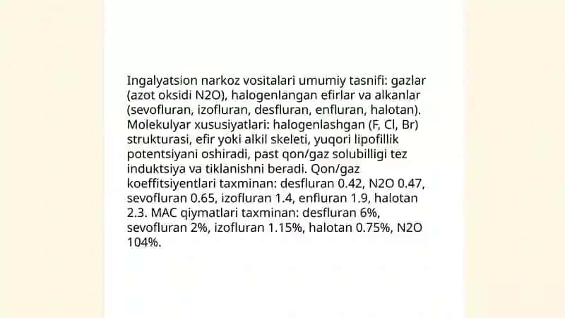 Ingalyatsion narkoz vositalari. Stomatologiyada qo'llanilishi 3