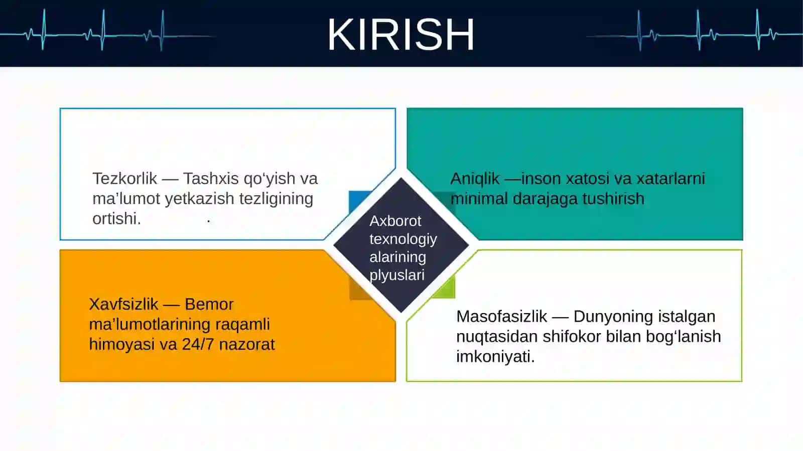 Zamonaviy axborot texnologiyalarining bugungi tibbiyotdagi o‘rni: diagnostika, davolash va ma‘lumotlar yig‘ish jarayonlari 3