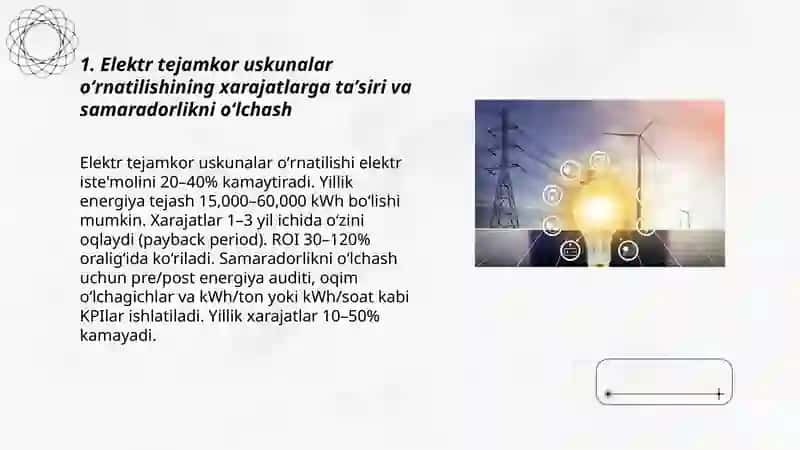 Elektr tejamkor uskunalar oʻrnatilishi 3