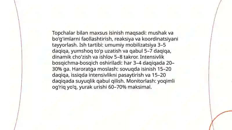 Topchalar bilan maxsus mashqlarni bajarish hamda musobaqa qoidalari yuzasidan taqdimot tayyorlash 3