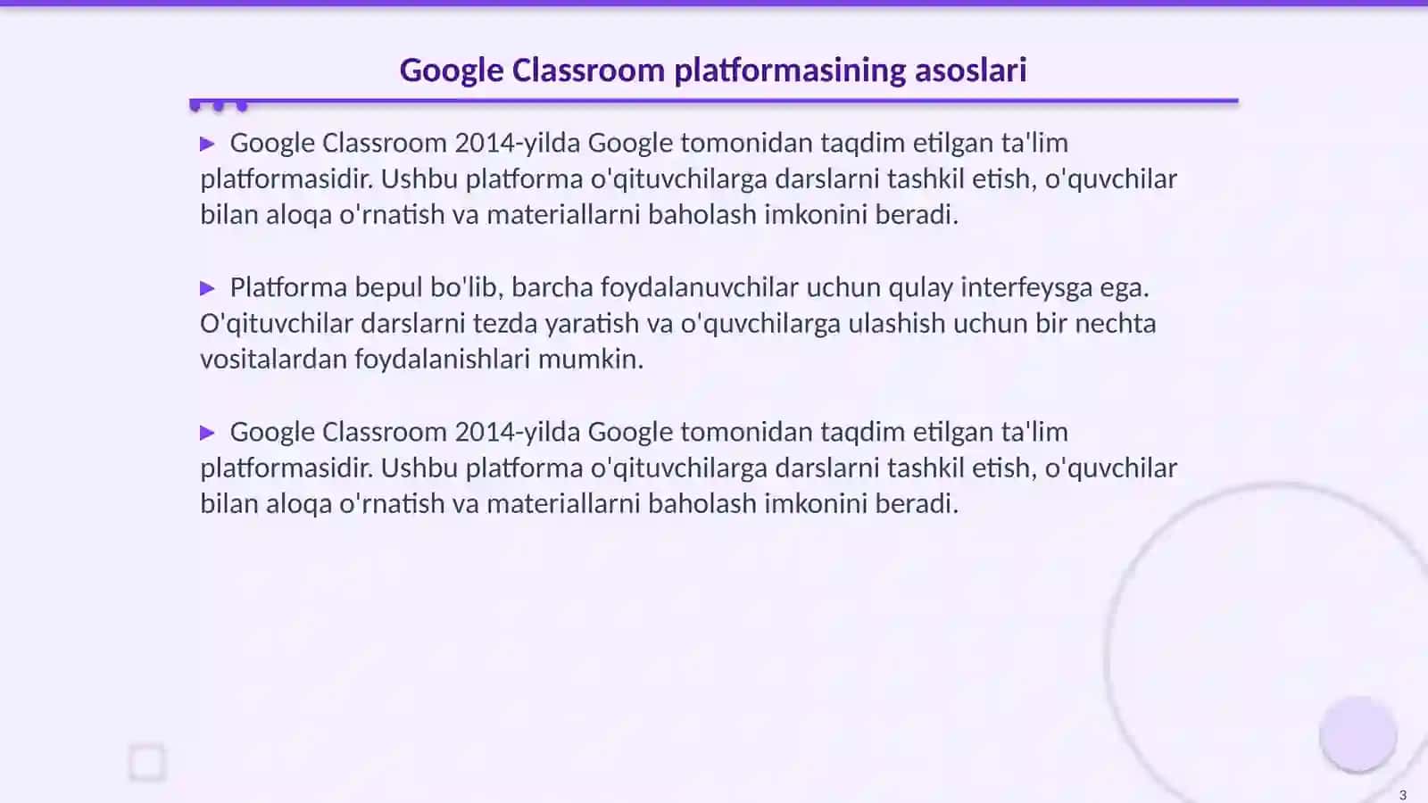 Google Classroom platformasida dars tashkil etish 3
